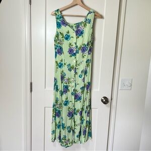 BFA Classics Vintage 90s Floral Tank Maxi Dress Pale Green Purple & Blue Flowers